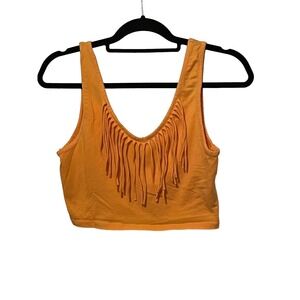 Sienna & Bellini Fringe Cropped Tank Top One Size Yellow Orange Fast Shipping